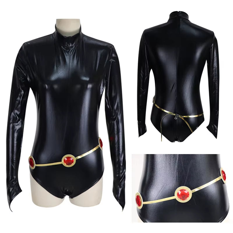 Women'S Teentitans-Raven Cosplay Costume Jumpsuit Purple Cloak with Belt Halloween Costume Uniform for Girls