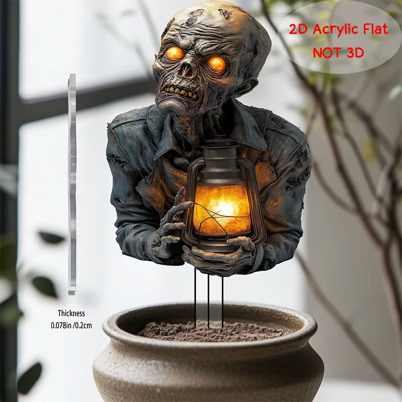 Halloween Lantern Terror Zombie Ornament Spooky 2D Acrylic Garden Ground Plug Ornament Home Outdoor Garden Diy Decoration Gift