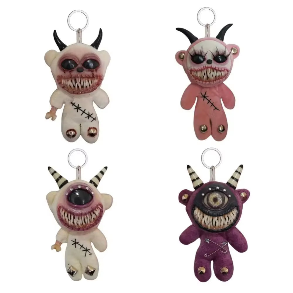 Gothic Halloween Keychain Handcrafted Creepy Cute Plush Doll Keychain with One Eye Weird Horror Doll Design Backpack Accessories