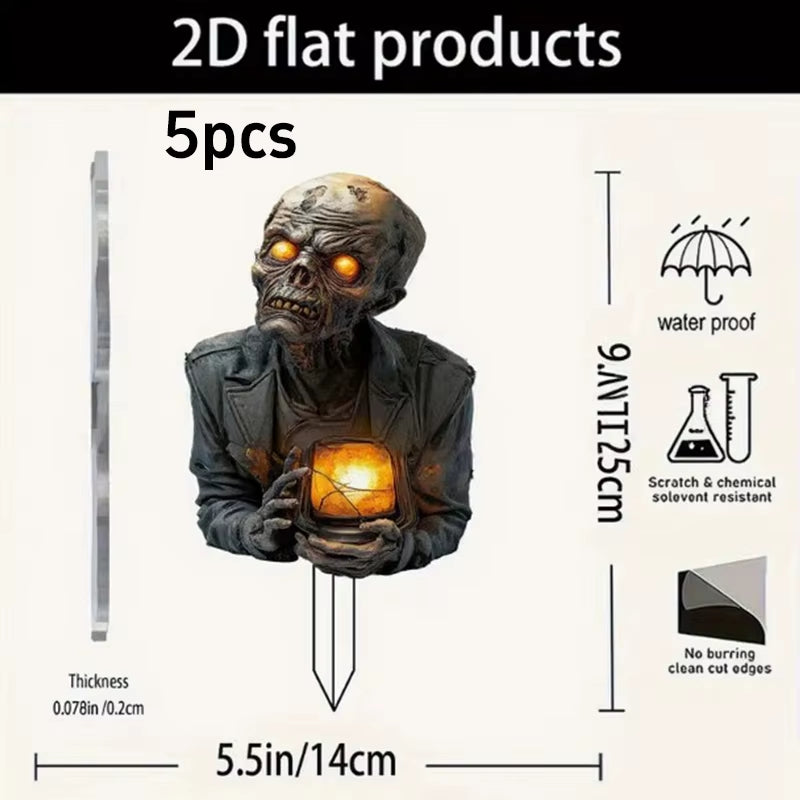 Halloween Lantern Terror Zombie Ornament Spooky 2D Acrylic Garden Ground Plug Ornament Home Outdoor Garden Diy Decoration Gift