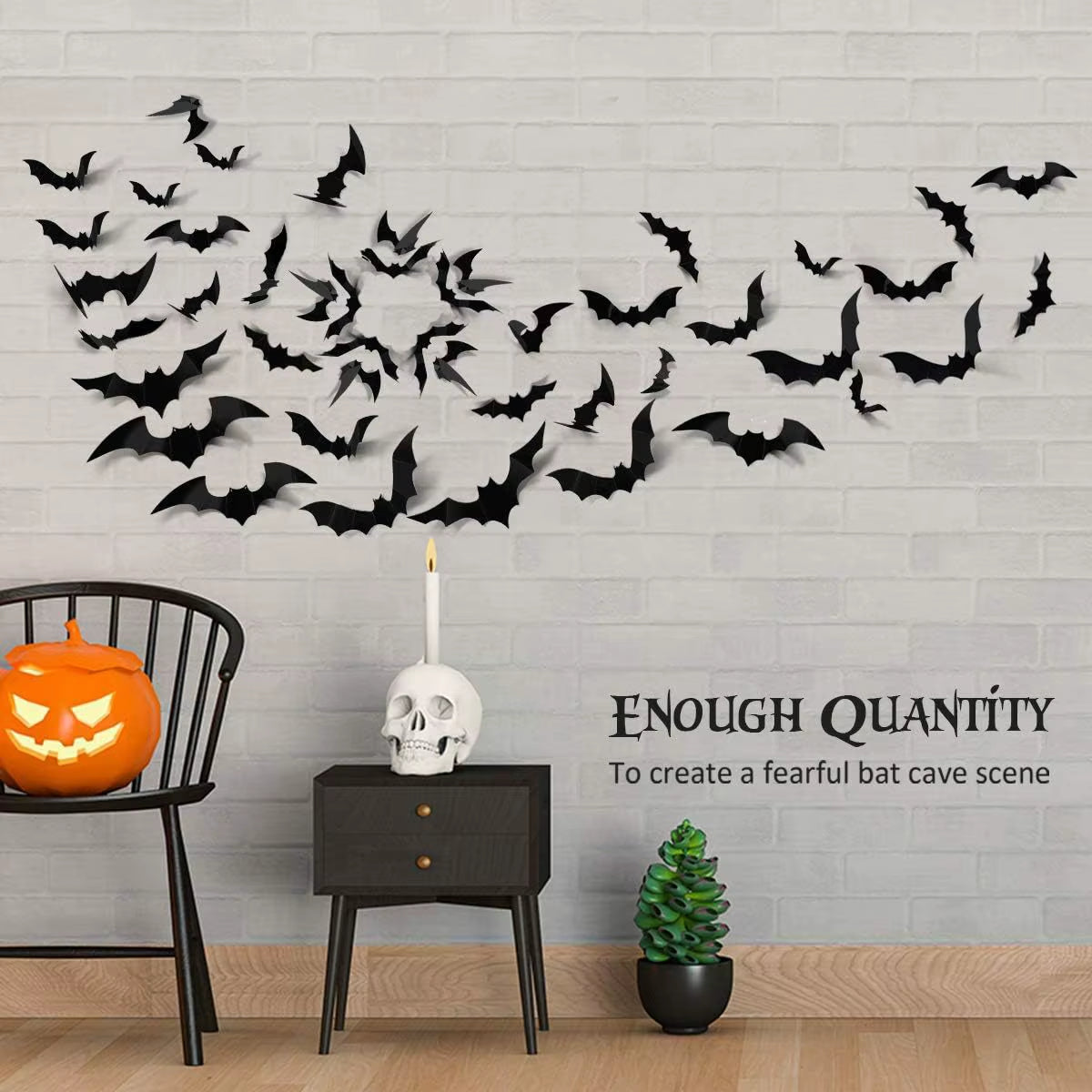 Halloween 3D Black Bat Wall Stickers Removable Halloween DIY Wall Decal Halloween Party Decoration Horror Bats Stickers