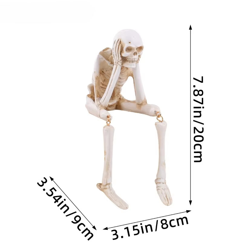 Halloween Statues Resin See Speak Hear No Evil Skeleton Figurines Resin Realistic Skull Decor for Bookshelf Table Edge Ornament