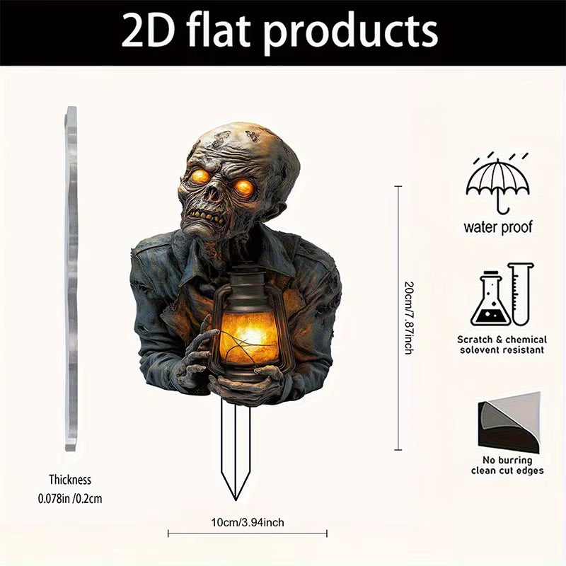 Halloween Lantern Terror Zombie Ornament Spooky 2D Acrylic Garden Ground Plug Ornament Home Outdoor Garden Diy Decoration Gift