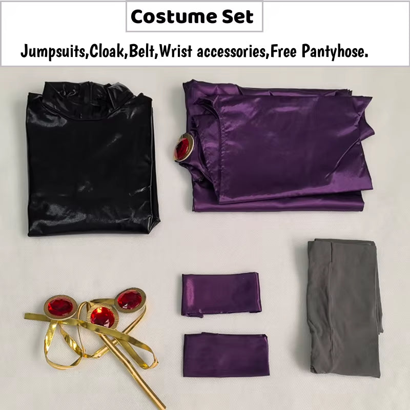 Women'S Teentitans-Raven Cosplay Costume Jumpsuit Purple Cloak with Belt Halloween Costume Uniform for Girls