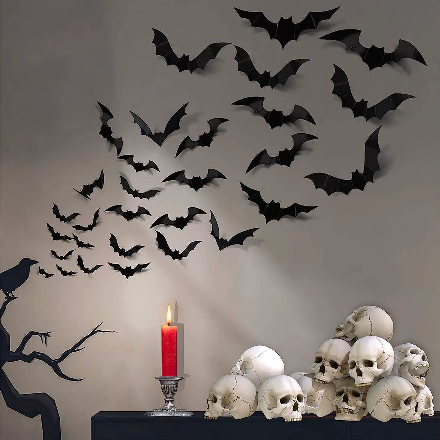Halloween 3D Black Bat Wall Stickers Removable Halloween DIY Wall Decal Halloween Party Decoration Horror Bats Stickers