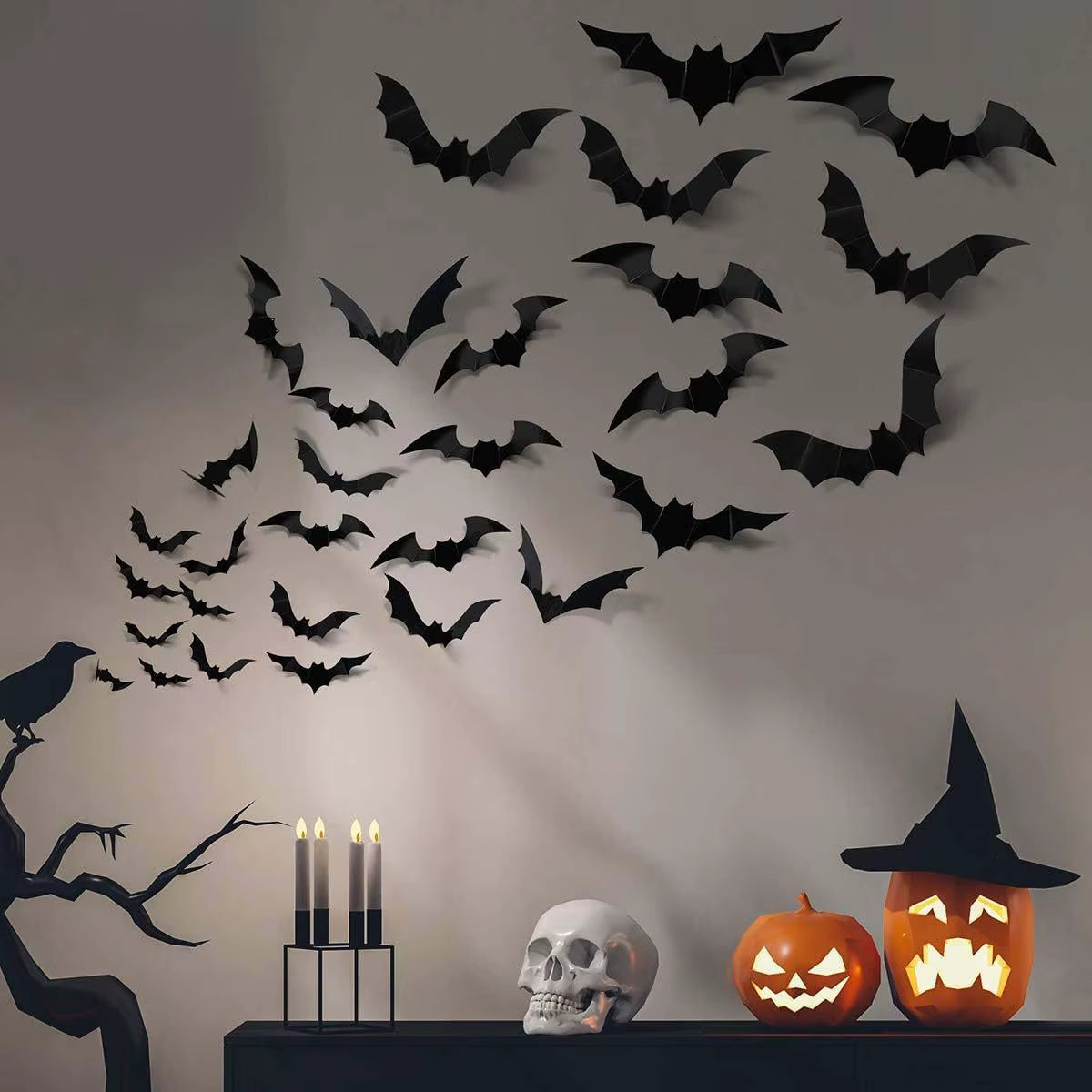 Halloween 3D Black Bat Wall Stickers Removable Halloween DIY Wall Decal Halloween Party Decoration Horror Bats Stickers