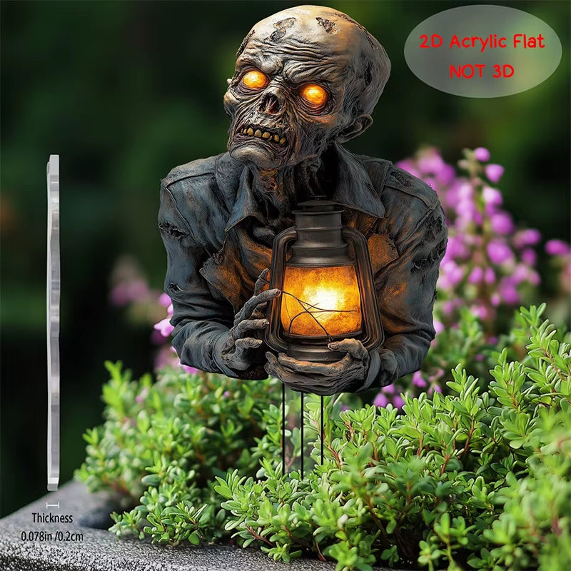 Halloween Lantern Terror Zombie Ornament Spooky 2D Acrylic Garden Ground Plug Ornament Home Outdoor Garden Diy Decoration Gift