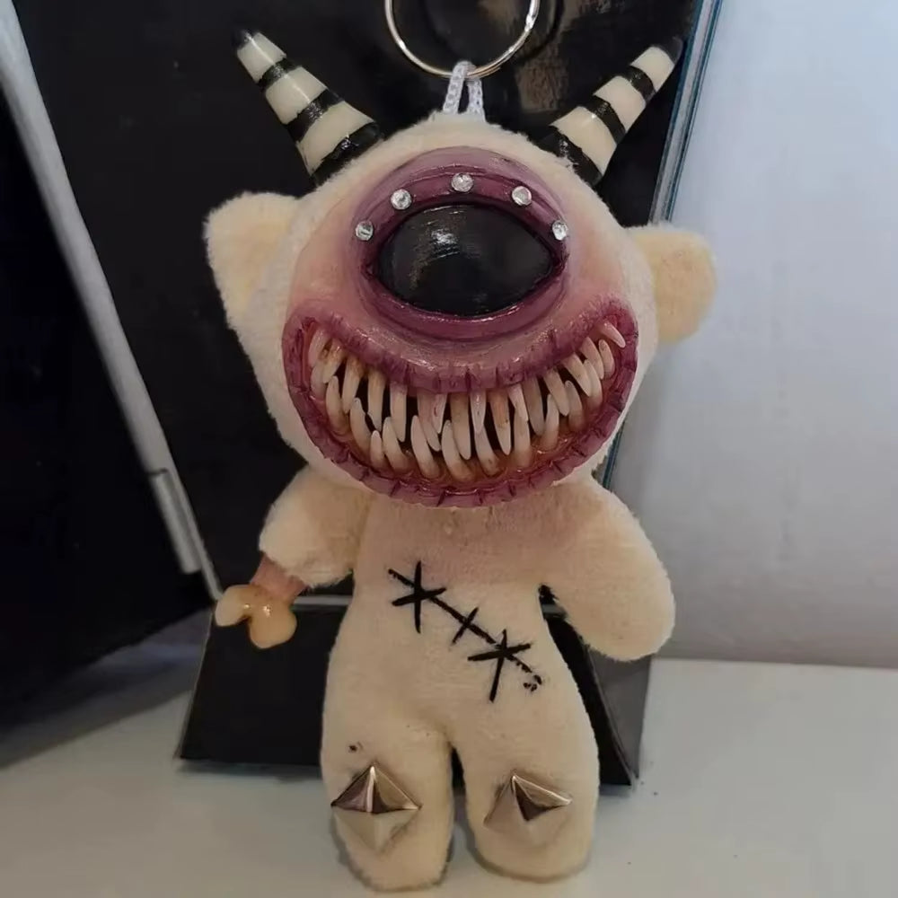 Gothic Halloween Keychain Handcrafted Creepy Cute Plush Doll Keychain with One Eye Weird Horror Doll Design Backpack Accessories