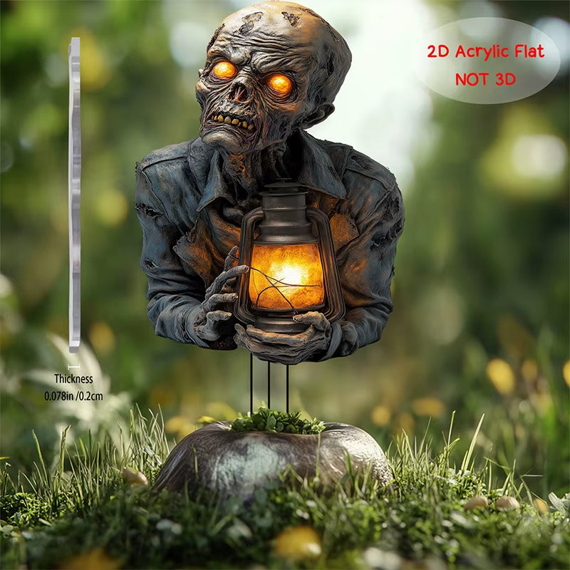 Halloween Lantern Terror Zombie Ornament Spooky 2D Acrylic Garden Ground Plug Ornament Home Outdoor Garden Diy Decoration Gift