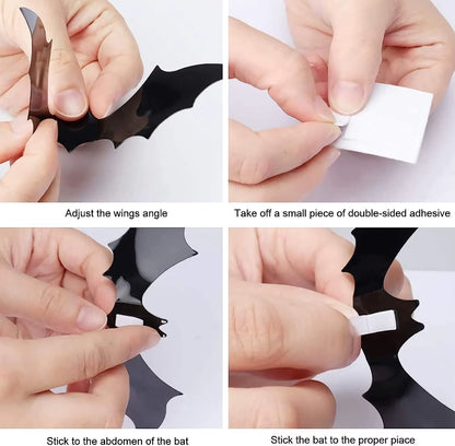 Halloween 3D Black Bat Wall Stickers Removable Halloween DIY Wall Decal Halloween Party Decoration Horror Bats Stickers