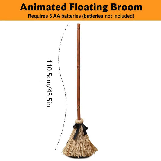 Halloween Witches Broom Moving Broom 43.5 Inches Moving Decoration with Spooky Sounds Witch Broom Prop for Halloween Party