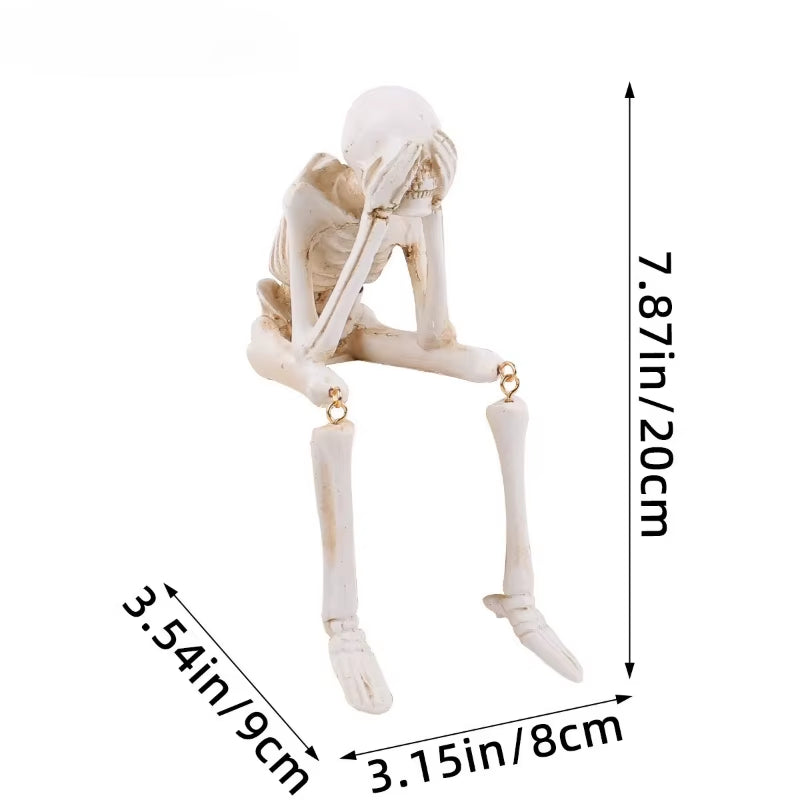Halloween Statues Resin See Speak Hear No Evil Skeleton Figurines Resin Realistic Skull Decor for Bookshelf Table Edge Ornament