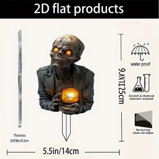 Halloween Lantern Terror Zombie Ornament Spooky 2D Acrylic Garden Ground Plug Ornament Home Outdoor Garden Diy Decoration Gift